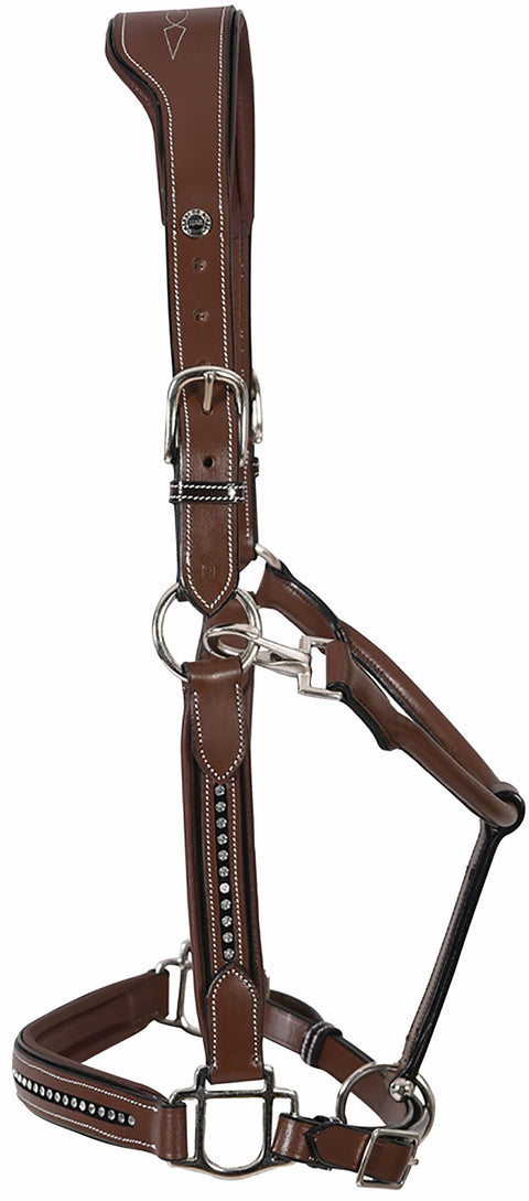 Henri de Rivel Padded Leather Crystal Halter - Oakbark / Oversize-O/S - Halters Leather