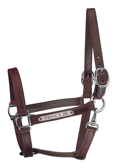Perri’s® Track Style Leather Turnout Halter with Snap Throat and Nameplate