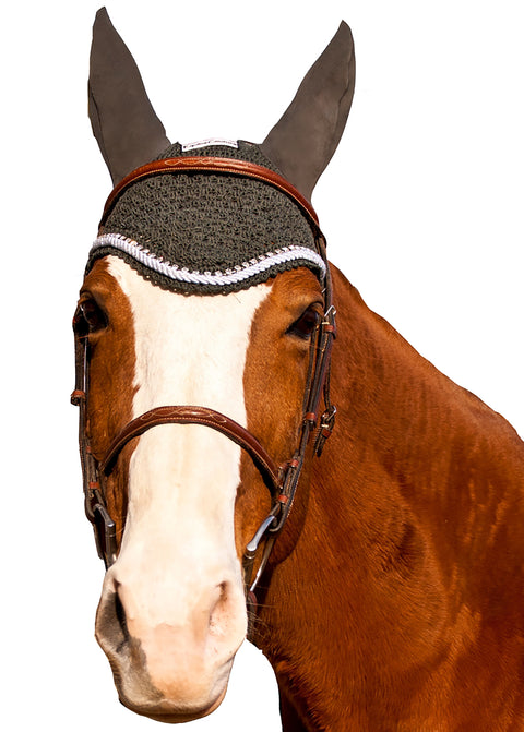 Equine Couture™ Fly Bonnet with Piping and Crystals