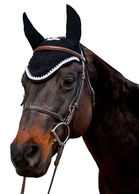 Equine Couture™ Fly Bonnet with Piping and Crystals