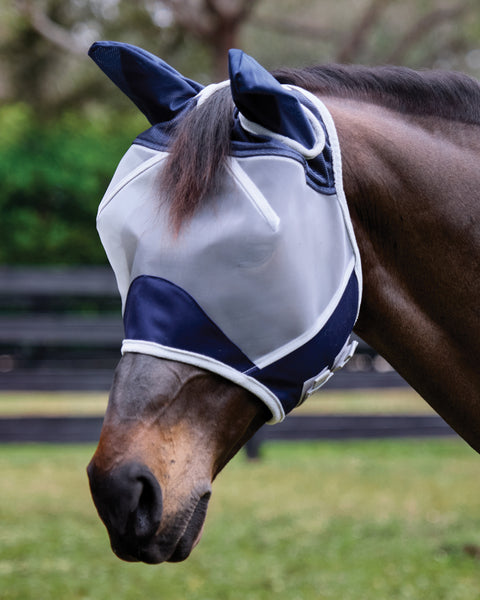 Rider’s International™ Fine Mesh Fly Mask with Ears - Grey/Blue / Oversize-O/S - Fly Masks & Wraps