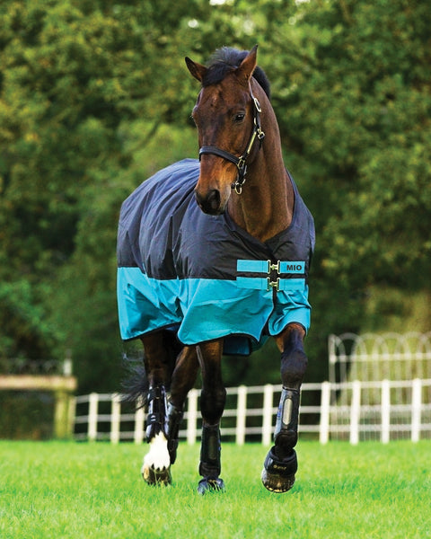 Horseware® Ireland Mio® Medium-Weight Turnout Blanket - Black/Turquoise / 57 - Turnout Blankets