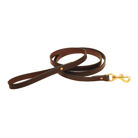Tory Leather Flat Creased Leather Dog Leash with Flat Handle - Havana/Brass / 6Ft - Dog Collars & Leashes