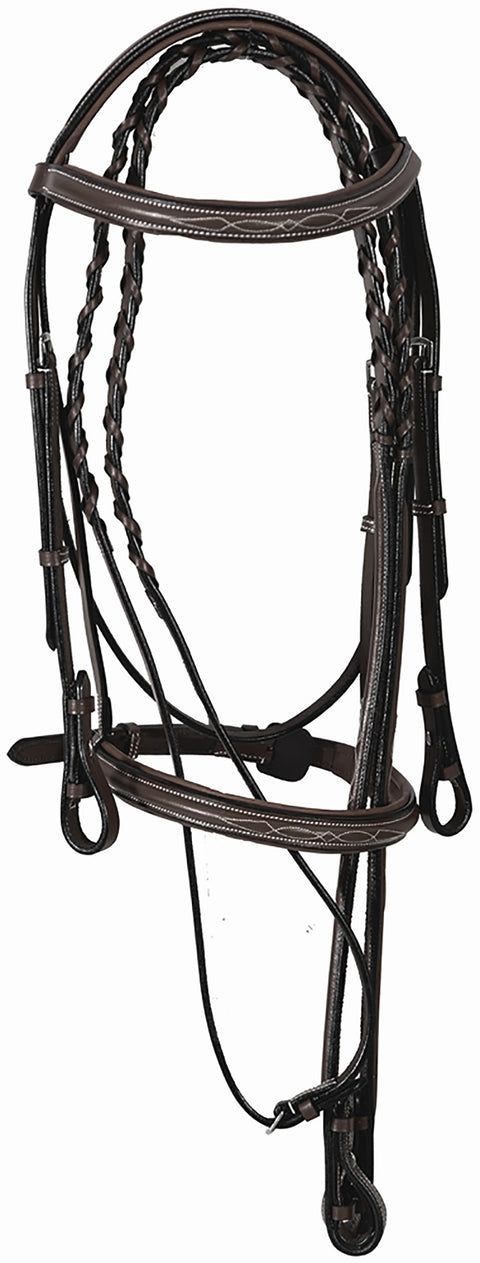 Henri de Rivel Pro Fancy Raised Comfort Crown Padded Bridle with Fancy Raised Reins - Havana / Oversized - Bridles