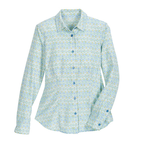 DS Ladies’ Stretch Tech Button-Down Print Shirt