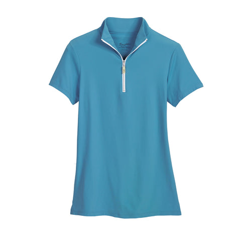 THE TAILORED SPORTSMAN™ Ladies’ IceFil® Quarter-Zip Short Sleeve Sun Shirt - Surfer Blue/White/Silver / Xxs - Casual