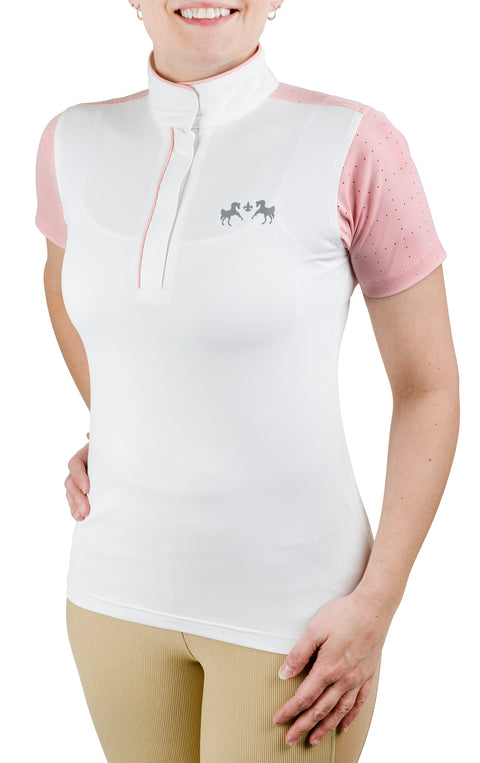 Equine Couture™ Ladies’ Magda EquiCool Short Sleeve Show Shirt - White/Pink / 1X - Show Shirts