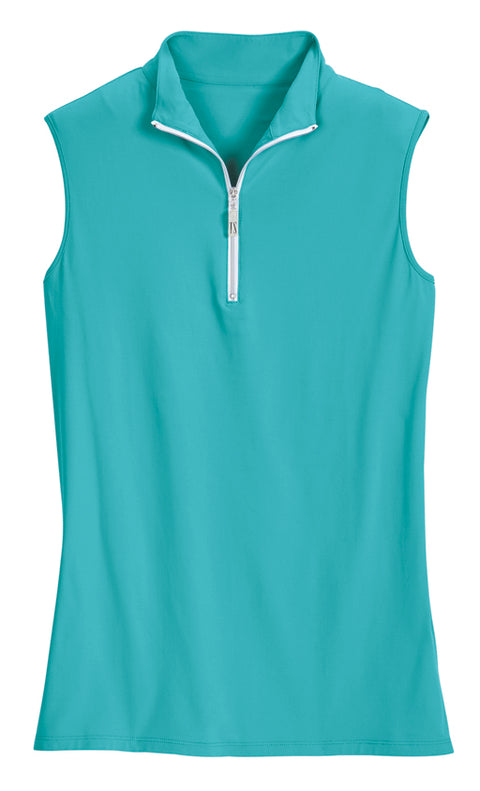 THE TAILORED SPORTSMAN™ Ladies’ IceFil® Quarter-Zip Sleeveless Sun Shirt - Aquamarine/White/Silver / Xxs - Casual Shirts