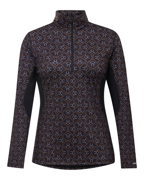 Kerrits® Ladies’ On Course Quarter-Zip Fleece Tech Top - Black Tack Trunk Geo / 1X - Casual Shirts