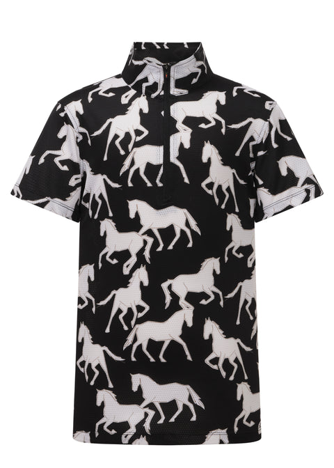 Kerrits® Kids’ Breeze IceFil® Short Sleeve Shirt - Black Equine Studies / Small - Childs Casual Shirts