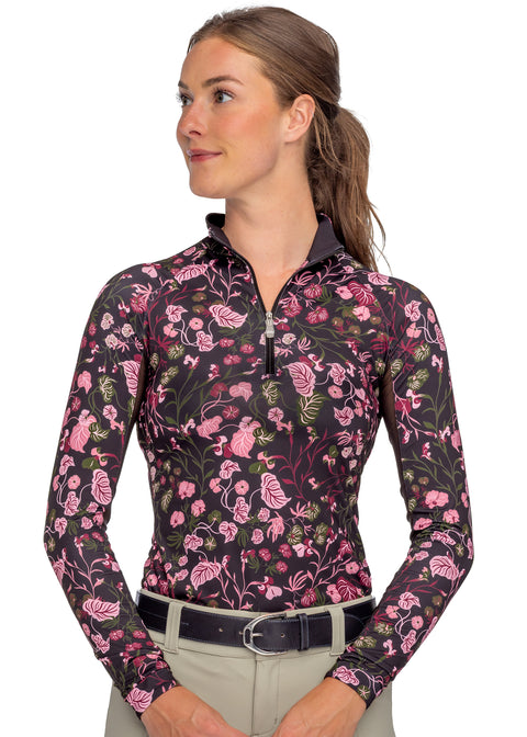 Kastel Denmark Ladies’ Quarter-Zip Modern Begonias Long-Sleeve Shirt - ’Briar’ - Black / Xxs - Casual Shirts