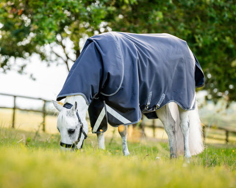 Horseware® Ireland Rambo® 1680 Plus Turnout Sheet - Navy/Thunderstorm Grey/Silver / 66 - Turnout Sheets