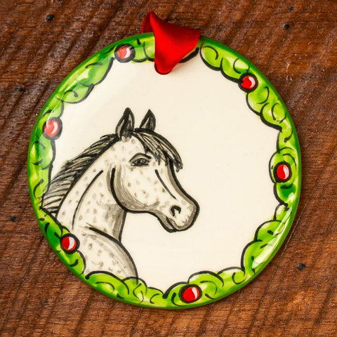 Hand-Painted Horse Wreath Ornament - Grey / N/A - Holiday Novelty and Gifts