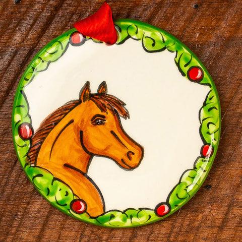 Hand-Painted Horse Wreath Ornament - Chestnut / N/A - Holiday Novelty and Gifts