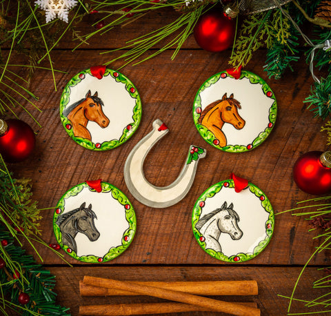Hand-Painted Horse Wreath Ornament - Bay / N/A - Holiday Novelty and Gifts
