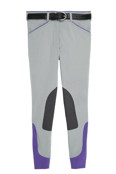 DS Ladies’ Wellesley Knee-Patch Breech - Grey/Ultra Violet / 24 - Knee Patch Breeches
