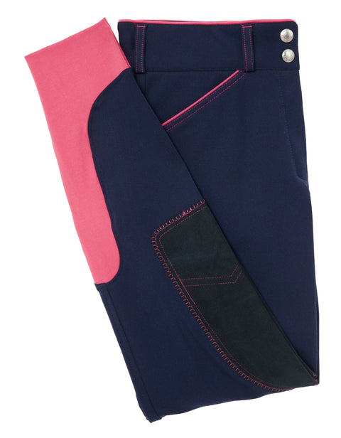 DS Ladies’ Wellesley Knee-Patch Breech - Navy/Calypso Pink / 24 - Knee Patch Breeches