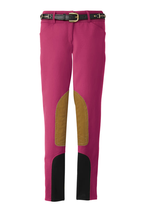 THE TAILORED SPORTSMAN™ Ladies’ Mid-Rise Front-Zip Breech with Boot Sock Bottoms - Claret/Tan / 24 - Knee Patch Breeches