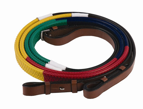 Henri de Rivel Rainbow Training Reins - Green/Navy/Red/Yellow / Horse - Reins