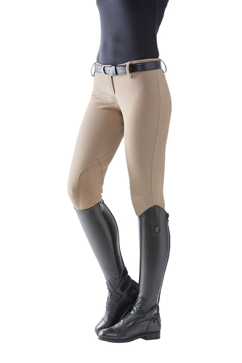 TuffRider® Ladies’ Ribb Low-Rise Pull-On Knee-Patch Breech - Taupe / 24 - Knee Patch Breeches
