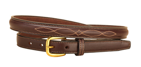 Tory Leather 3/4" Fancy-Stitched Belt with Brass Buckle