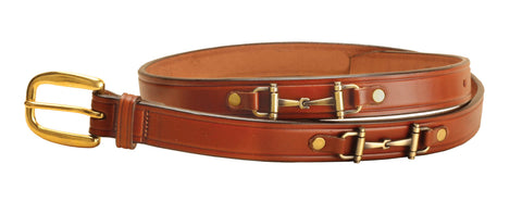 Tory Leather 1" Snaffle Bit Belt with Brass Snaffle Bits & Buckle