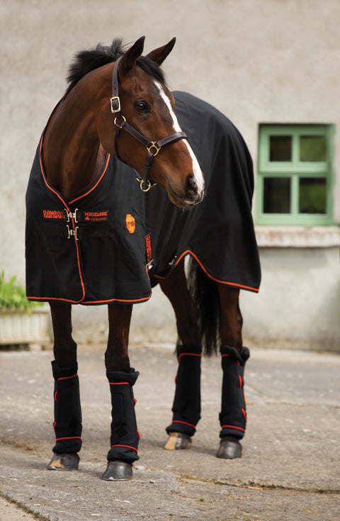 Horseware® Ireland Rambo® Ionic Stable Sheet - Black/Black/Orange / 57 - Therapy Horse