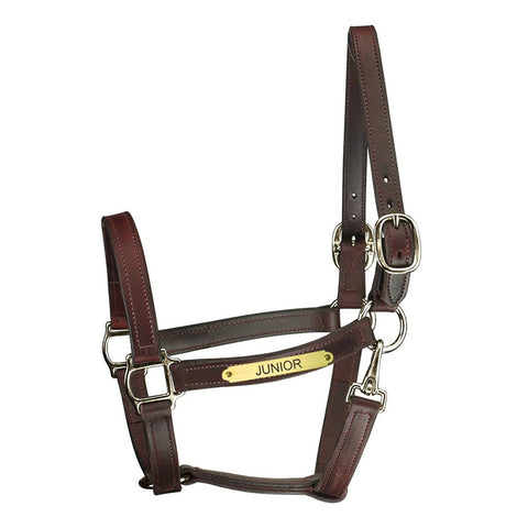Perri’s® Track Style Leather Turnout Halter with Snap Throat and Nameplate