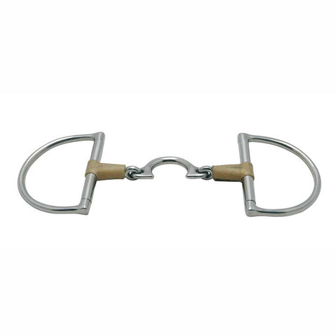 Metalab Jointed Rawhide Leather with Quarter Moon Link D-ring Snaffle Bit