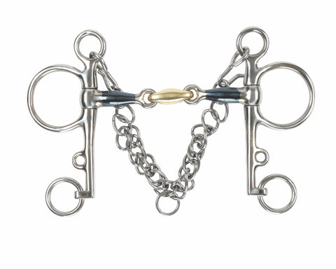 Shires Blue Sweet Iron Pelham Bit with Brass Lozenge