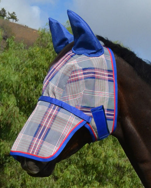 Kensington™ Signature Fly Mask with Removable Nose Mesh Ears & Forelock Opening - Patriot Plaid / M-Small Horse - Fly