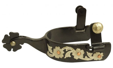 Showman® Ladies’ Black Steel & Engraved Silver Spurs with Copper Studs