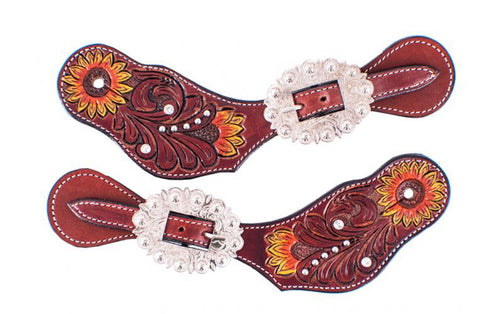 Showman® Ladies’ Floral-Tooled Sunflower Spur Straps