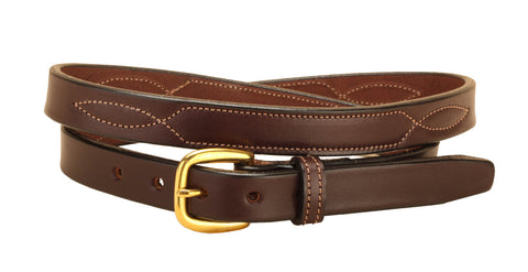Tory Leather 3/4" Belt with Stitched Patterns & Brass Buckle