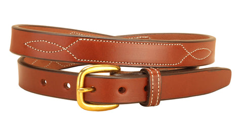 Tory Leather 3/4" Belt with Stitched Patterns & Brass Buckle