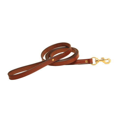 Tory Leather Flat Creased Leather Dog Leash with Flat Handle - Oakbark/Brass / 6Ft - Dog Collars & Leashes