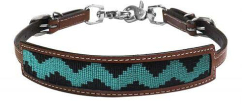 Showman® Leather Wither Strap with Teal & Black Zigzag Beaded Inlay