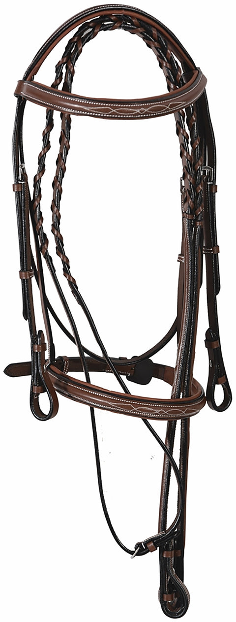 Henri de Rivel Pro Fancy Raised Comfort Crown Padded Bridle with Fancy Raised Reins - Oakbark / Oversized - Bridles