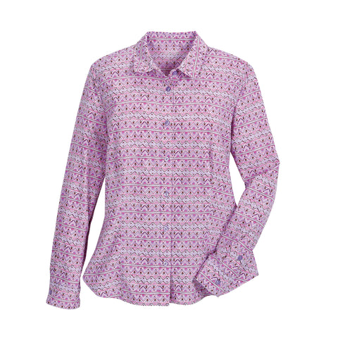 DS Ladies’ Stretch Tech Button-Down Print Shirt