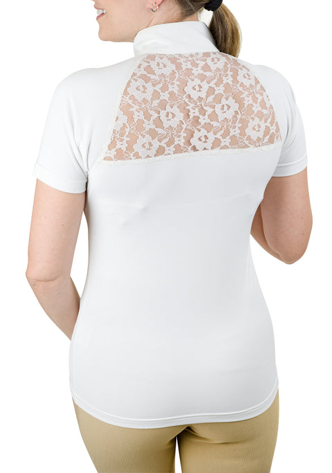 Equine Couture™ Ladies’ Magda EquiCool Short Sleeve Show Shirt - White Lace / M - Show Shirts