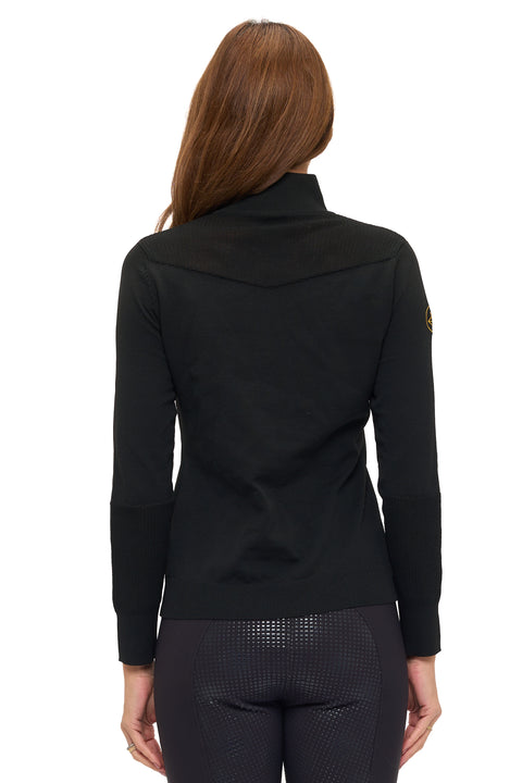 Dancing Equestrian Perforated Quarter-Zip Sweater