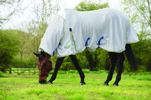 WeatherBeeta® ComFiTec™ Zephyr Plus Mesh Combo Neck Fly Sheet - Silver/Blue/Lemon / 66 - Fly Sheets