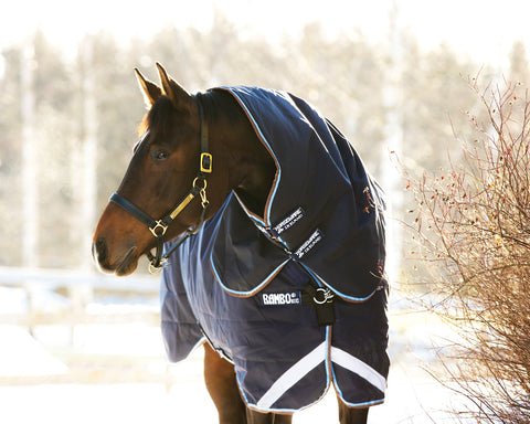 Horseware® Ireland Rambo® Duo Hood (100 Gram) - Navy/Skyblue/Brown / Small - Blanket Accessories