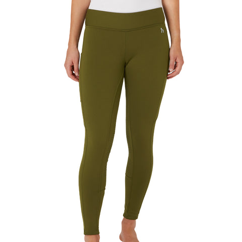 Horze Ladies’ Active Winter Silicone Knee-Patch Tight with Phone Pockets - Dark Olive / 22 - Tights