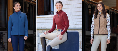 3 riders wearing Ariat fall outerwear